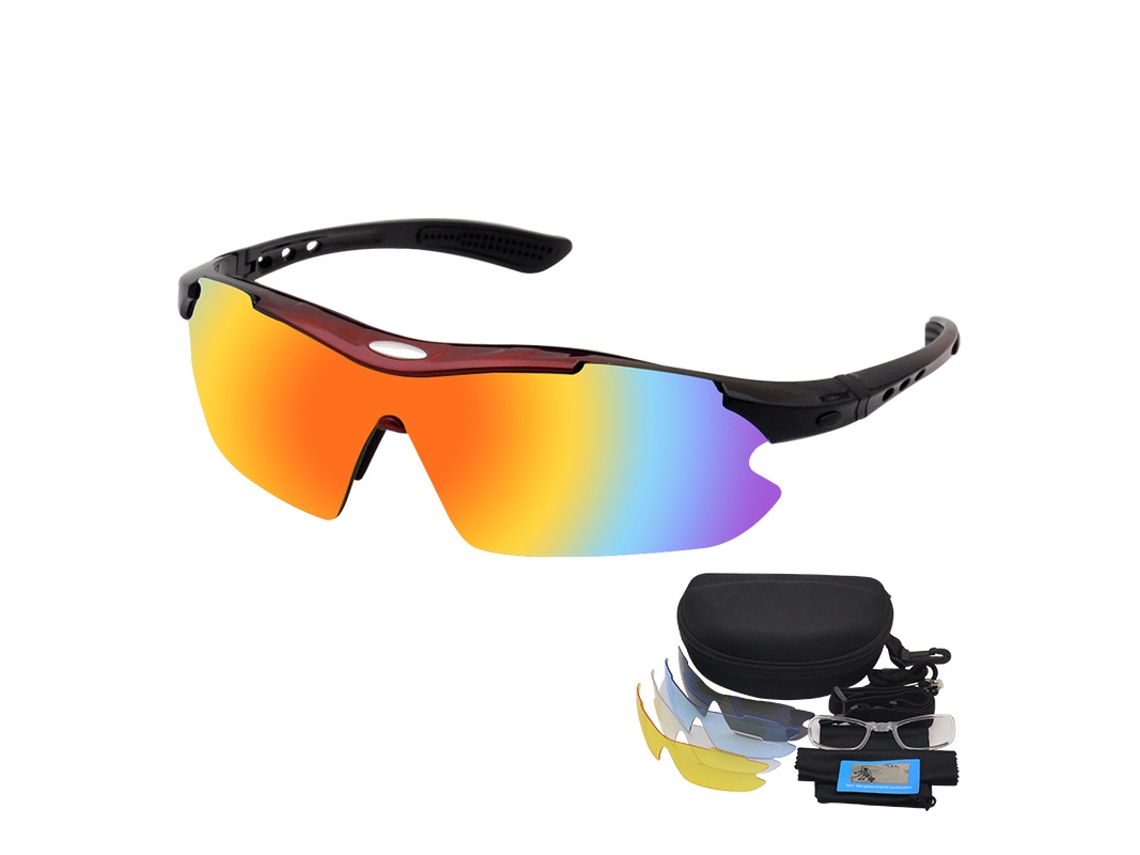 Gafas de sol deportivas polarizadas SIURN con 5 lentes intercambiables y estuche rojo.