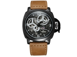 Reloj Automático Para Hombre Forsining Con Correa De Cuero Y Esfera Redonda Calada, Negro Y Marrón.