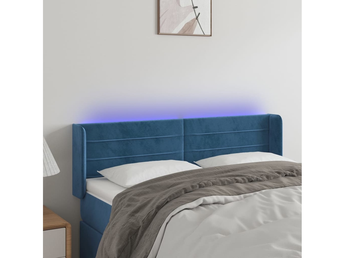 Cabecero Con Led De Terciopelo Azul Oscuro 147x16x78/88 Cm
