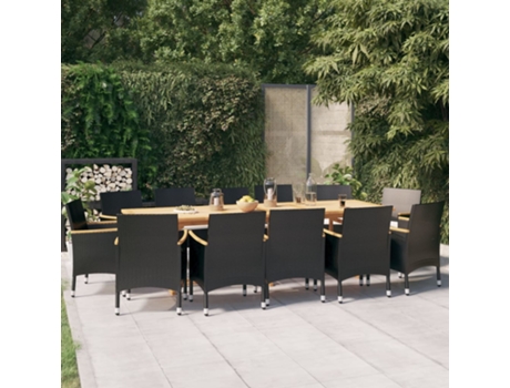 Conjunto 13 de comedor de jardín VIDAXL con cojines negro