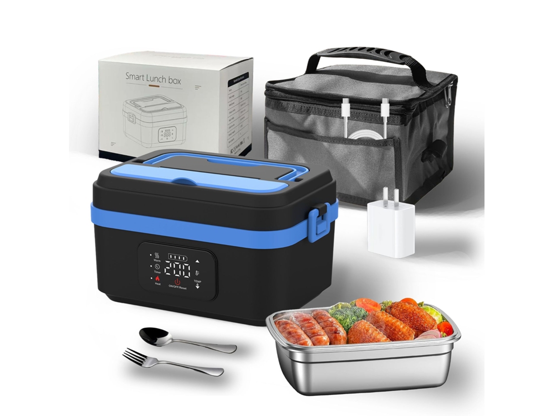 Fiambrera Eléctrica Inalámbrica De 1 L, Recargable Y Calentable Con Temporizador (Negro Y Azul) DIGITALLAB