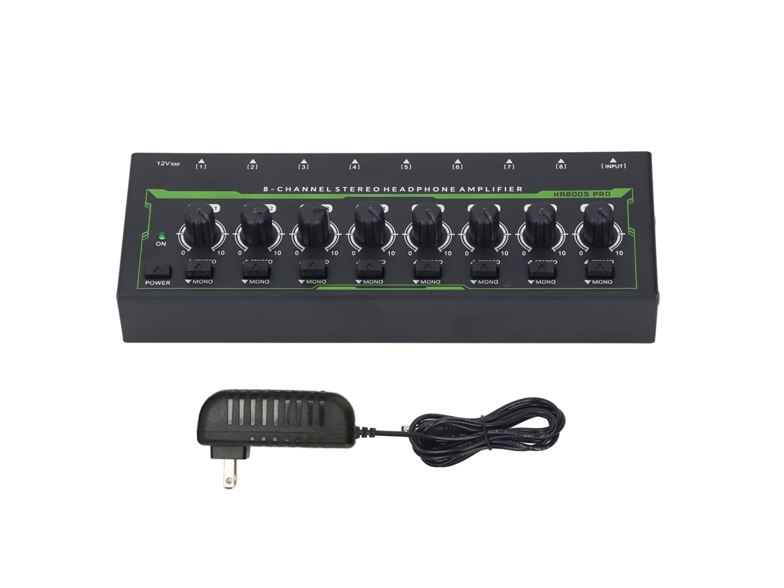 Amplificador De Auriculares Portátil De 8 Canales Con Control Independiente, Divisor Estéreo De Acero Inoxidable, Rgb, 100-240 V, Enchufe Estadounidense.