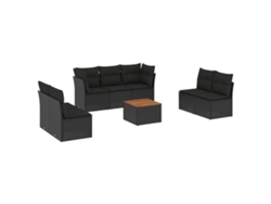 Conjunto de 8 sofás de jardín con cojines de mimbre, color negro, EXCLUSIVA MAISON (8 piezas)