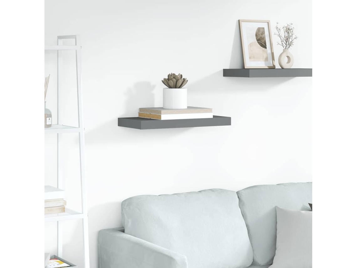 Estante Flotante De Pared | Estante Flotante | Estantería Pared Mdf Gris Brillo 50x23x3,8 Cm