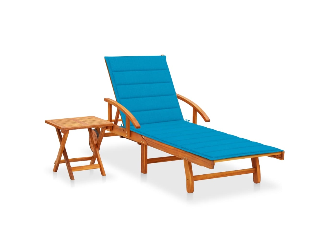 Tumbona Lounger de Jardín con Mesa y Cojín Madera de Acacia Maciza