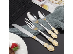 (juego De Pollo De 4 Piezas) Cubiertos De Acero Inoxidable (cuchillo, Tenedor, Cuchara) - Cubiertos Chapados En Oro Con Relieve Retro