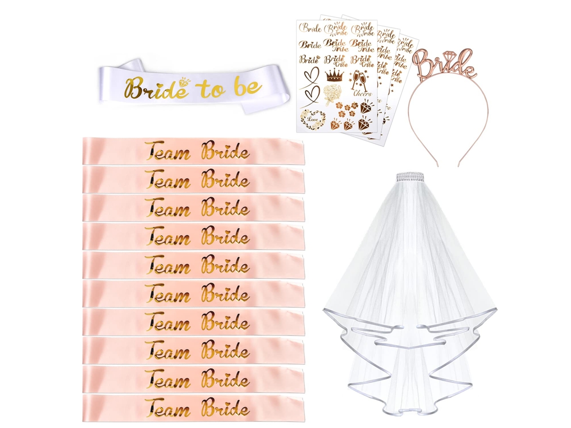 Conjunto de boda con banda y accesorios para despedida de soltera.