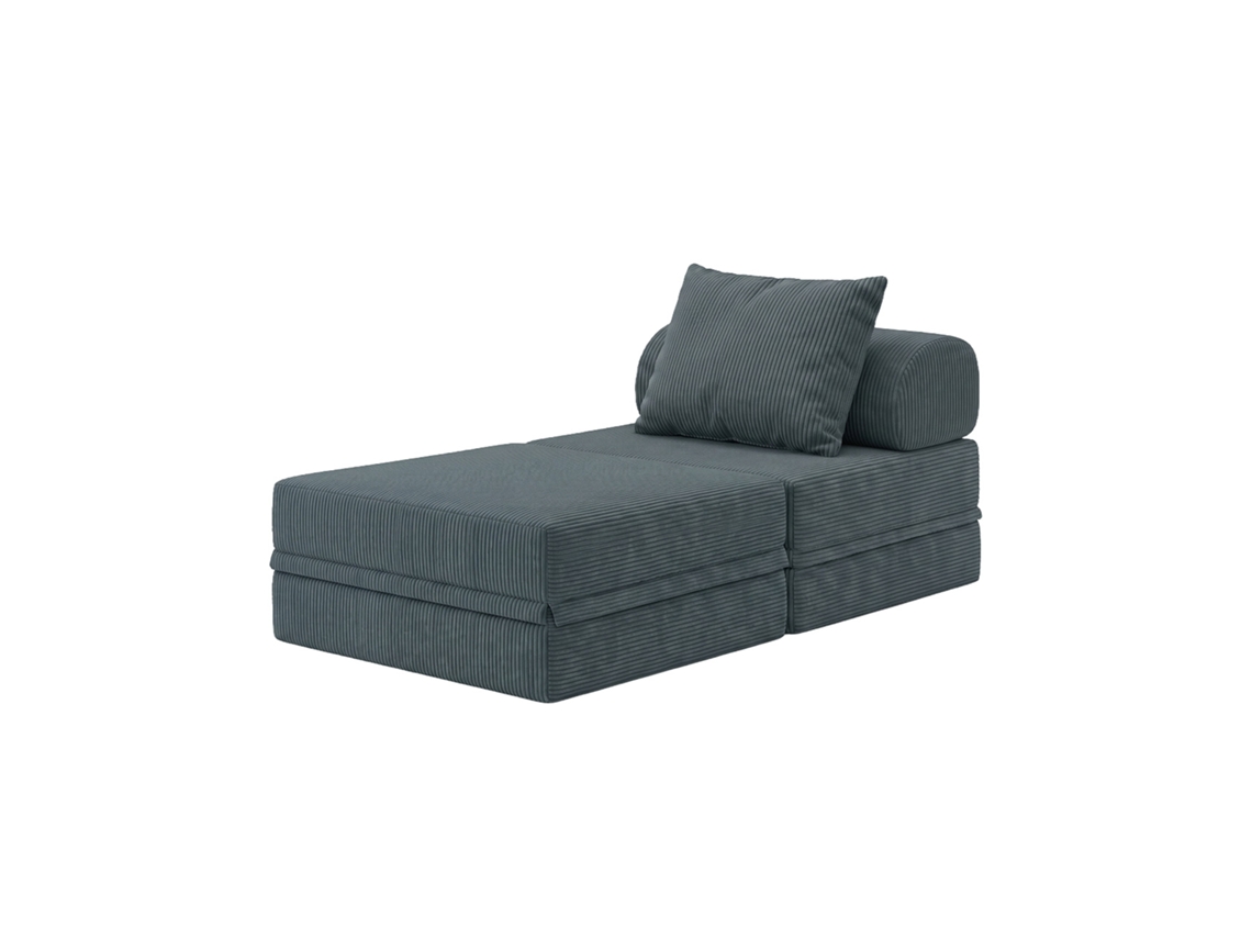 Sofá Modular 1 Lugar+ Puff Convertible Veludo Regular Azul Escuro