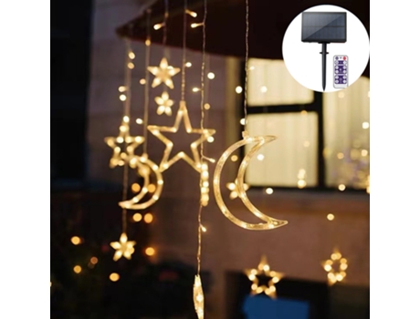 Con control remoto LED Luces de cadena solares Luces de hadas Luna Estrella Decoraciones, Cortinas, Navidad