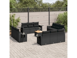 Conjunto de 13 sofás de jardín con cojines de mimbre sintético negro, Dkd Home Decor