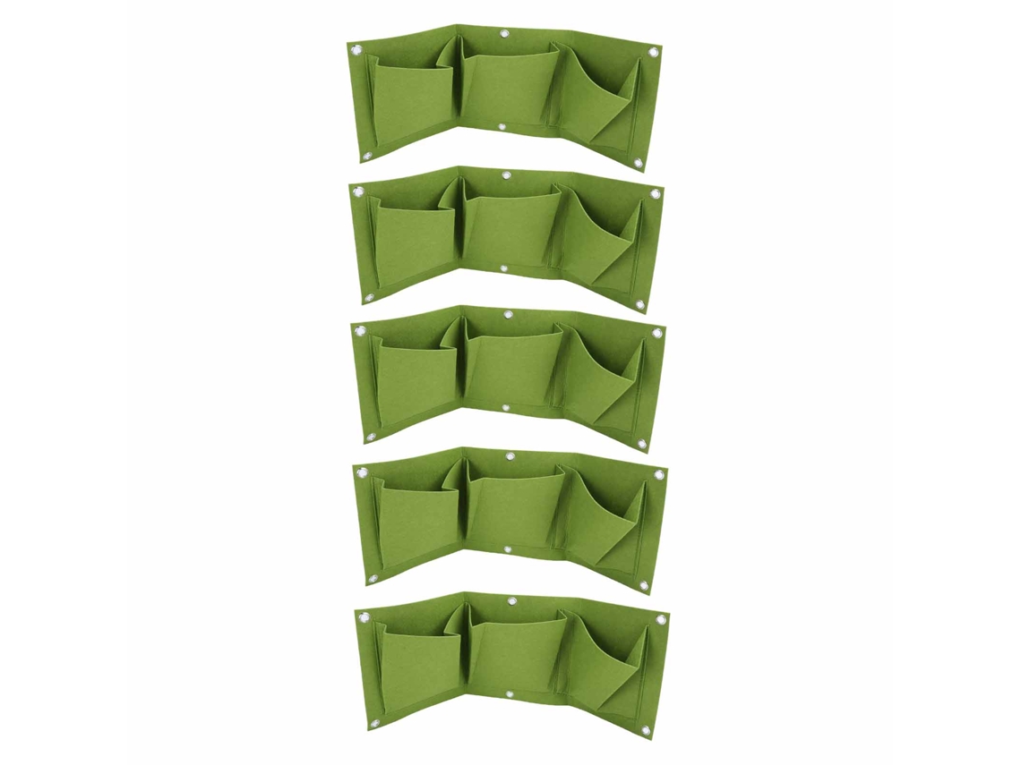bolsas de plantación de pared con 3 bolsillos, degradables, color verde