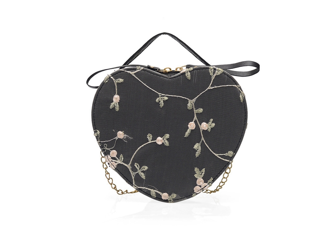 Bolso de hombro de PU de moda con forma de corazón y bordado para viajes, salidas y fiestas.
