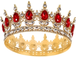 Coroa De Casamento Nuobesty Em Liga De Zinco Com Strass Dourados E Vermelhos, Tiara Clássica Para Noivas.