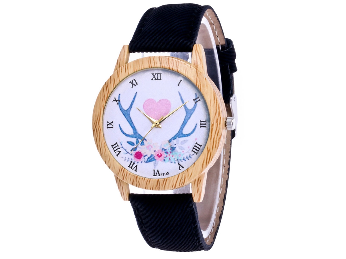 Reloj De Pulsera Unisex De Cuarzo Con Correa Vaquera Estándar, Diseño Antlers Love Black.