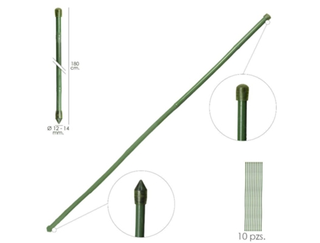 Tutor Varilla Bambú Plastificado Ø 12 - 14 mm x 180 cm (Paquete 10 Unidades) SATURNIA
