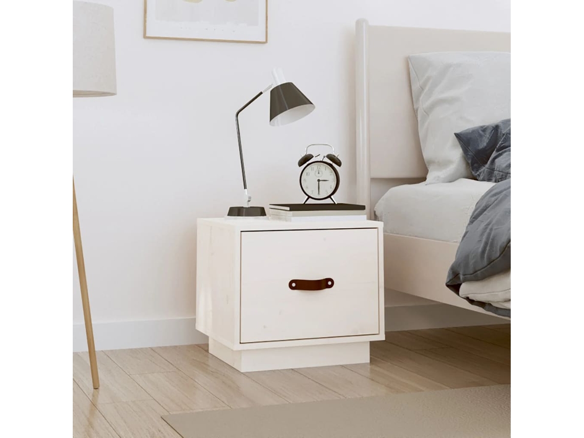 Mesita de Noche 40X34X45 Cm Madera de Pino Maciza Blanco