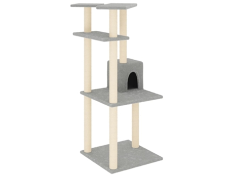 Rascador para gatos con postes de sisal gris claro 123 cm VIDAXL