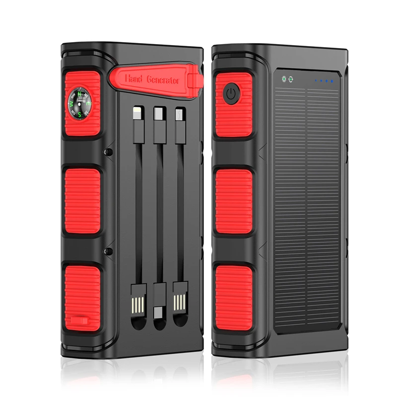 (rojo 30000 Mah) Banco De Energía Portátil Con Energía Solar Y Carga Rápida Pd De 20 W Con Manivela