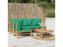 Conjunto de jardín de bambú de 2 piezas con cojines verdes, Dkd Home Decor