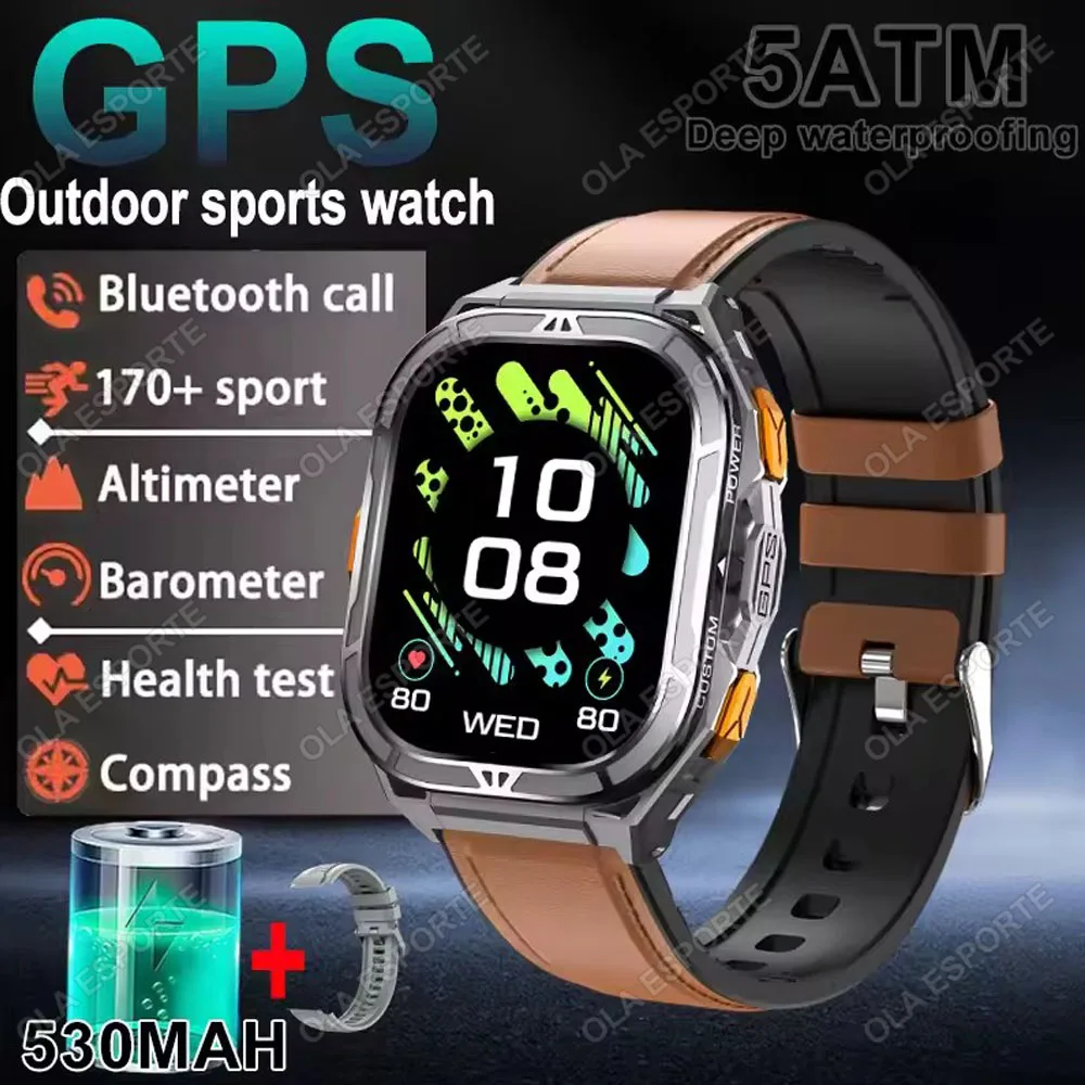 Reloj Inteligente Gps Con Correa De Cuero Marrón, Brújula Gnss De Doble Frecuencia Integrada Y Resistente Al Agua.