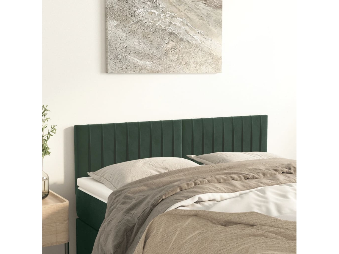 Cabeceros 2 Unidades Terciopelo Verde Oscuro 72x5x78/88 Cm