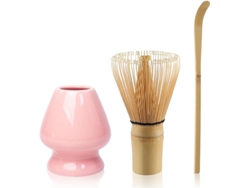 Set de Matcha de 3 piezas, tazón rosa hecho a mano, batidor Tommy01