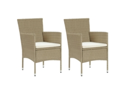 Sillas de comedor de jardín, 2 piezas, mimbre sintético beige, DKD HOME DECOR