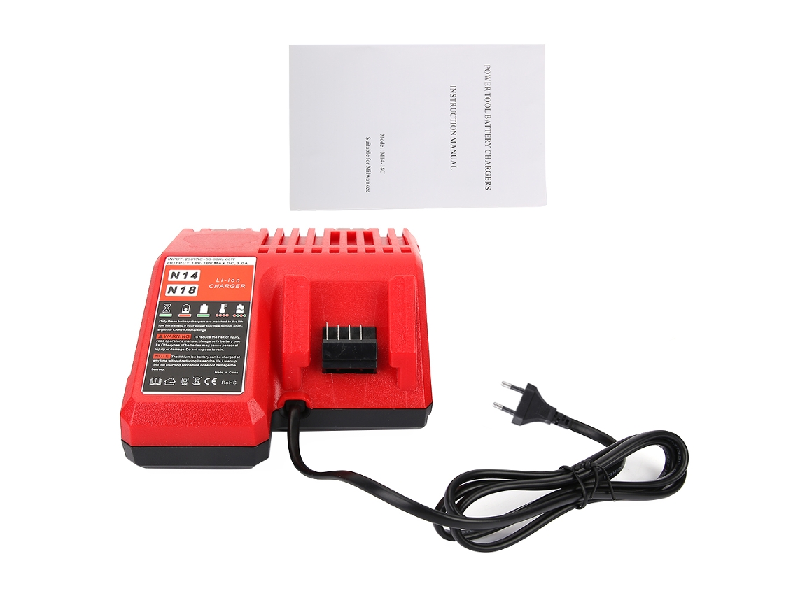 Carregador de bateria de lítio de 18 V para bateria de íon de lítio Milwaukee M18 com plugue europeu de 220 V