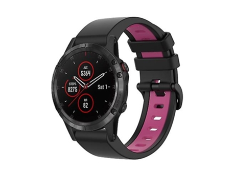 Correa De Reloj Inteligente Para Garmin Fenix 5 Plus, Correa De Reloj Deportiva De Silicona De Dos Colores, 22Mm, Negro-Rosa VENISYMLIS