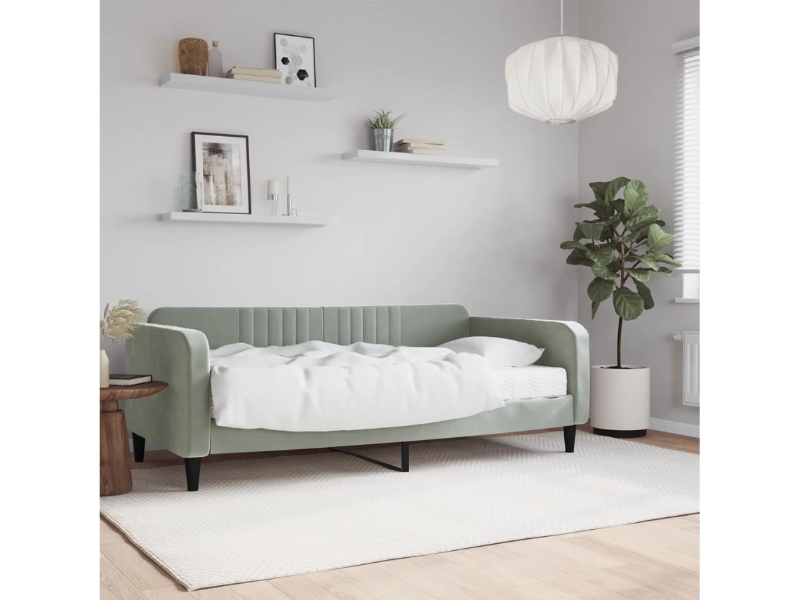 Sofá Cama Con Colchón Terciopelo Gris Claro 90x190 Cm