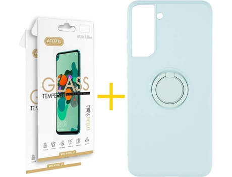 Carcasa + 2 Protectores de Pantalla para Samsung Galaxy S22 Plus 5G ACCETEL Verde Agua