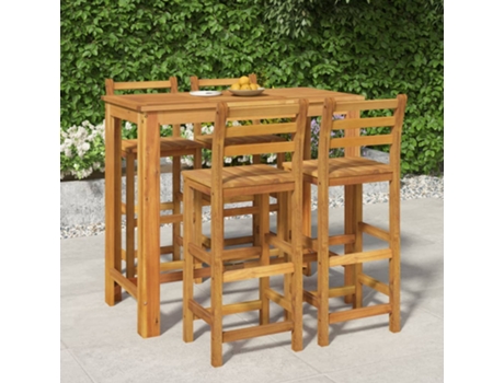Conjunto 5 Mesa y taburetes altos de jardín VIDAXL madera maciza acacia