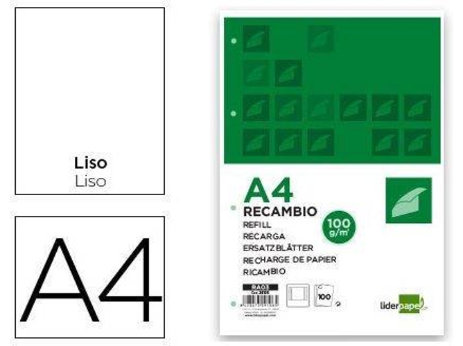 Recarga LIDERPAPEL (A4 - Hojas Lisas - 100 Hojas - 21x29.7cm)