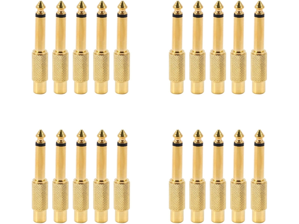 20 X Conectores Mono Macho De 6,35 Mm (1/4 De Pulgada) Chapados En Oro A Conector De Audio Estéreo De 6,5 Mm