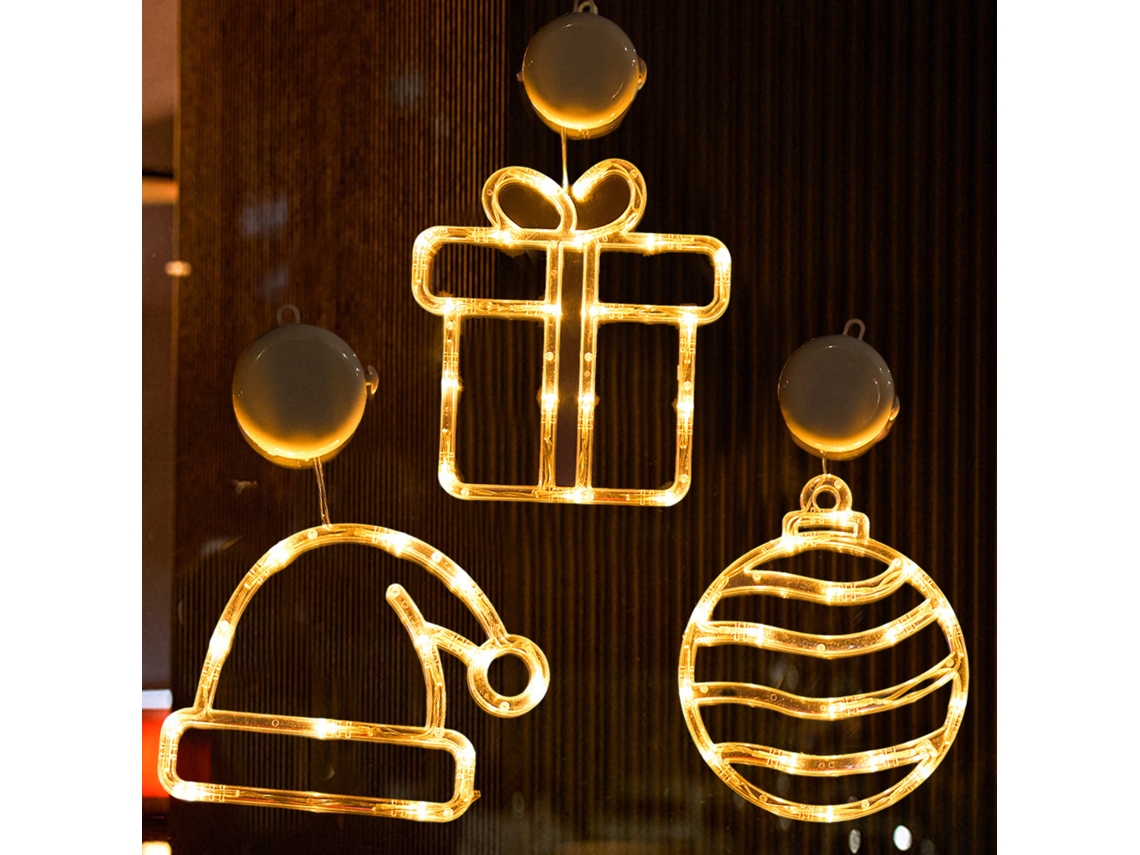Luz decorativa navideña LED verde con ventosa para colgar en la ventana, luz navideña con figura de Papá Noel.