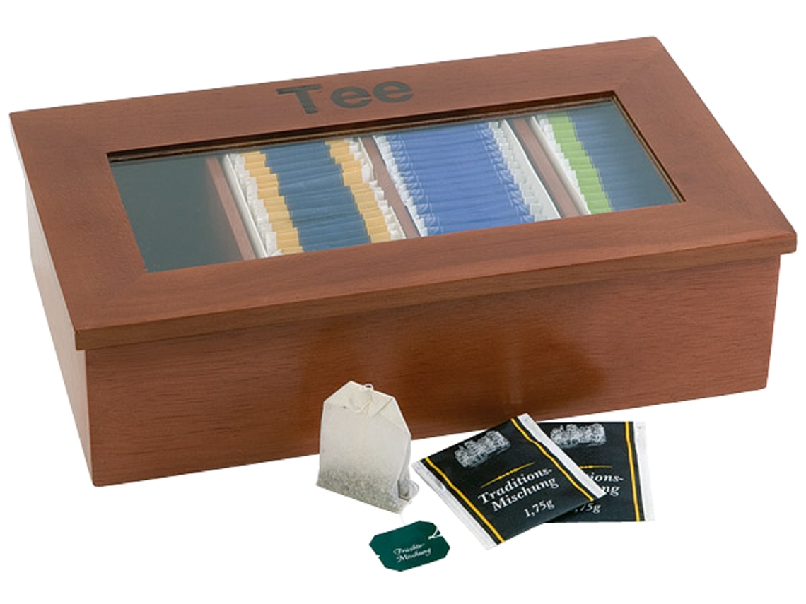 Caja de Té APS en Madera 4 Cámaras Marrón Oscuro