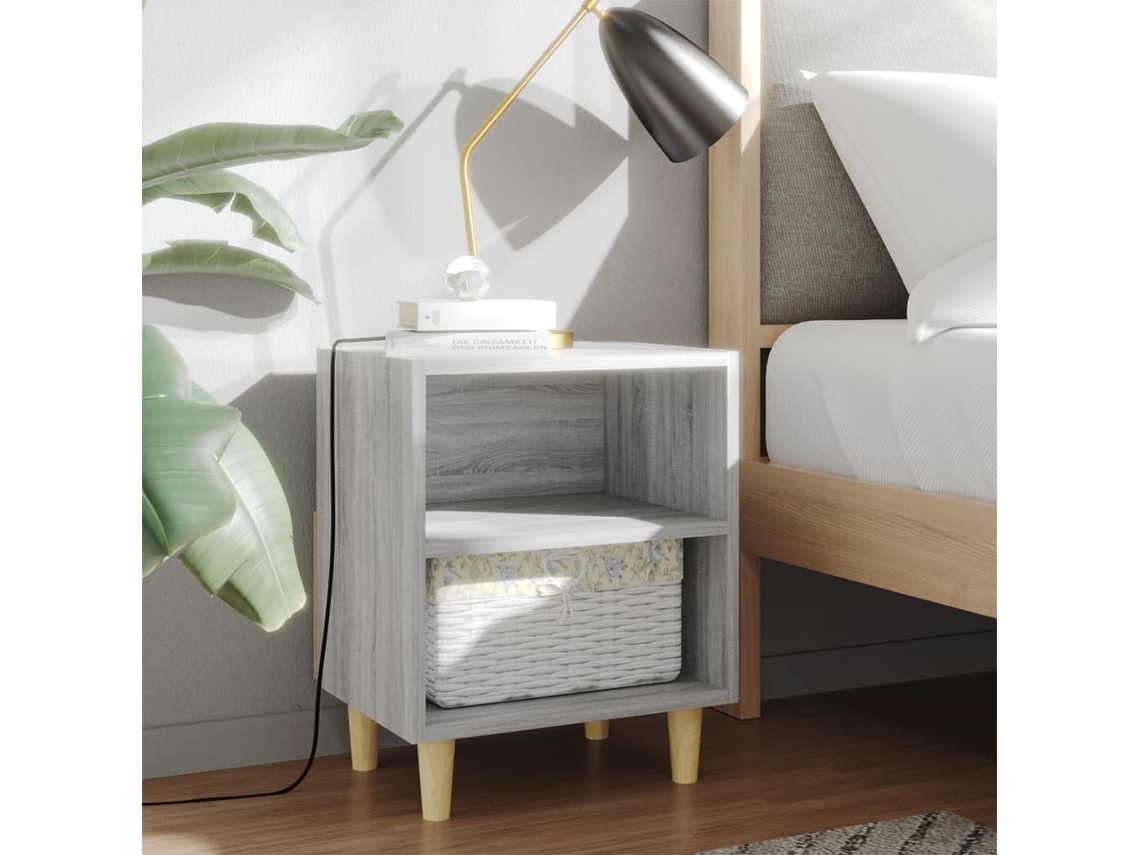 Mesita de Noche con Patas Madera Maciza 40X30X50Cm Sonoma Gris