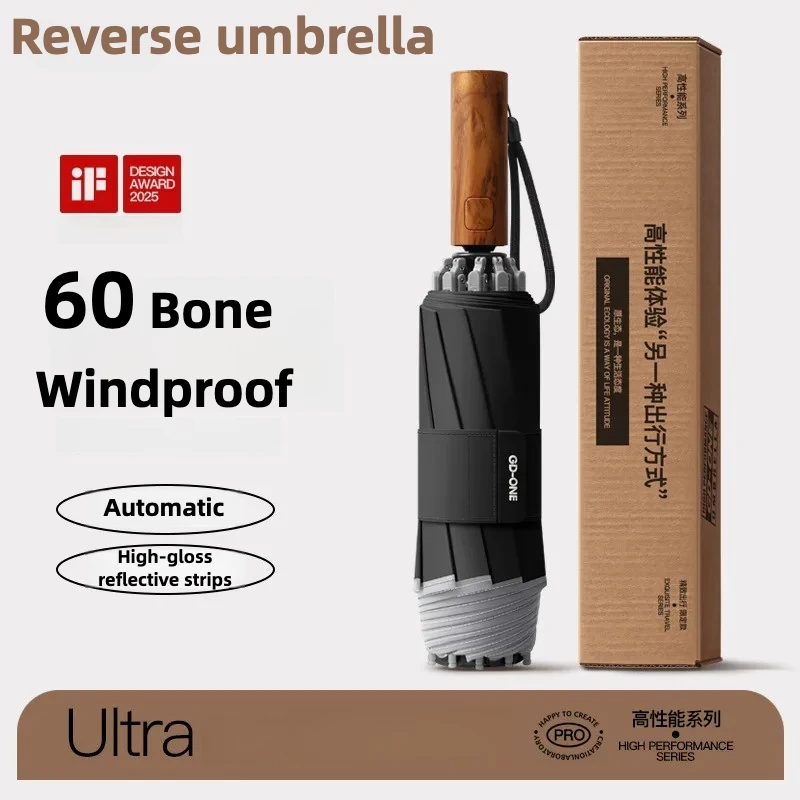 (beige, 10k) Paraguas Automático Reversible, Reforzado, Resistente Al Viento Y Al Rebote Paraguas Plegable Con Protección Solar E Impermeable.