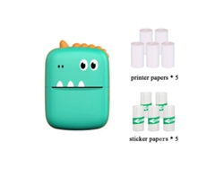 Mini Impresora Portátil Little Dinosaur Verde 5 Rollos De Papel De Impresión 5 Rollos De Pegatinas SIURN