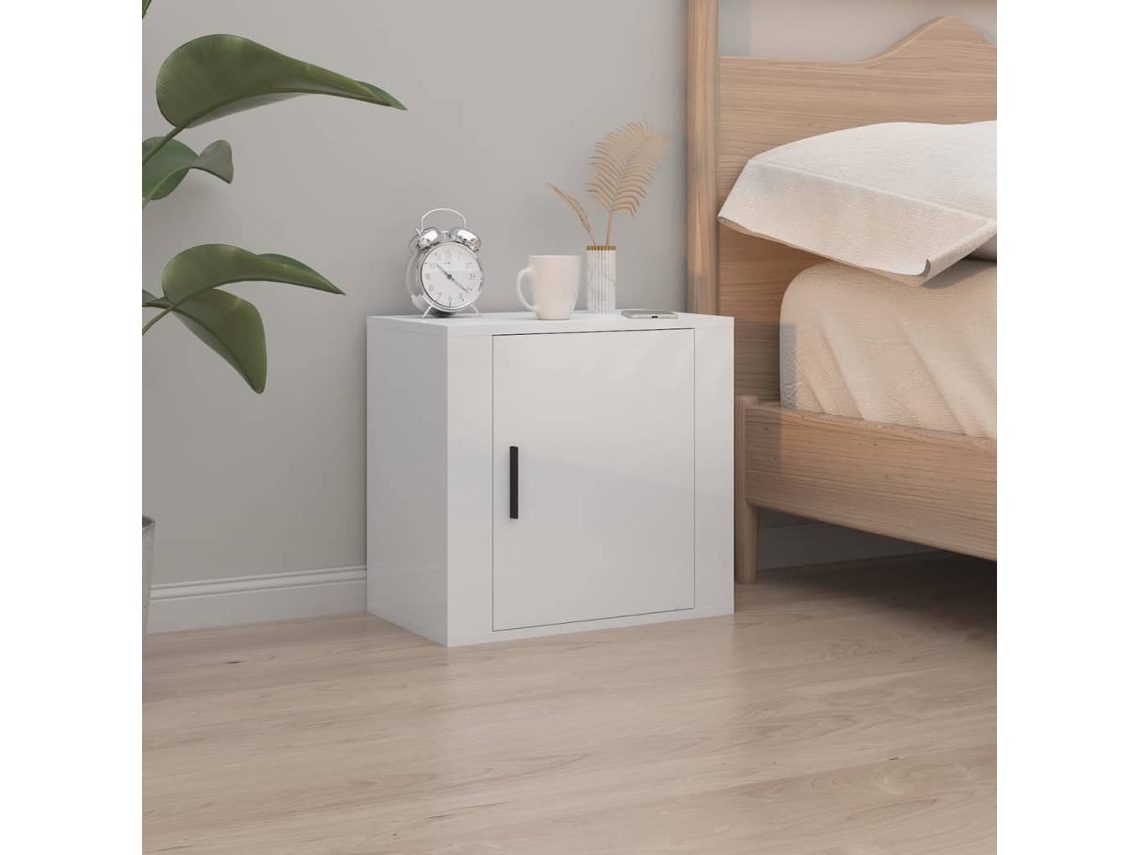 Mesita de Noche de Pared 50X30X47 Cm Blanco Brillante