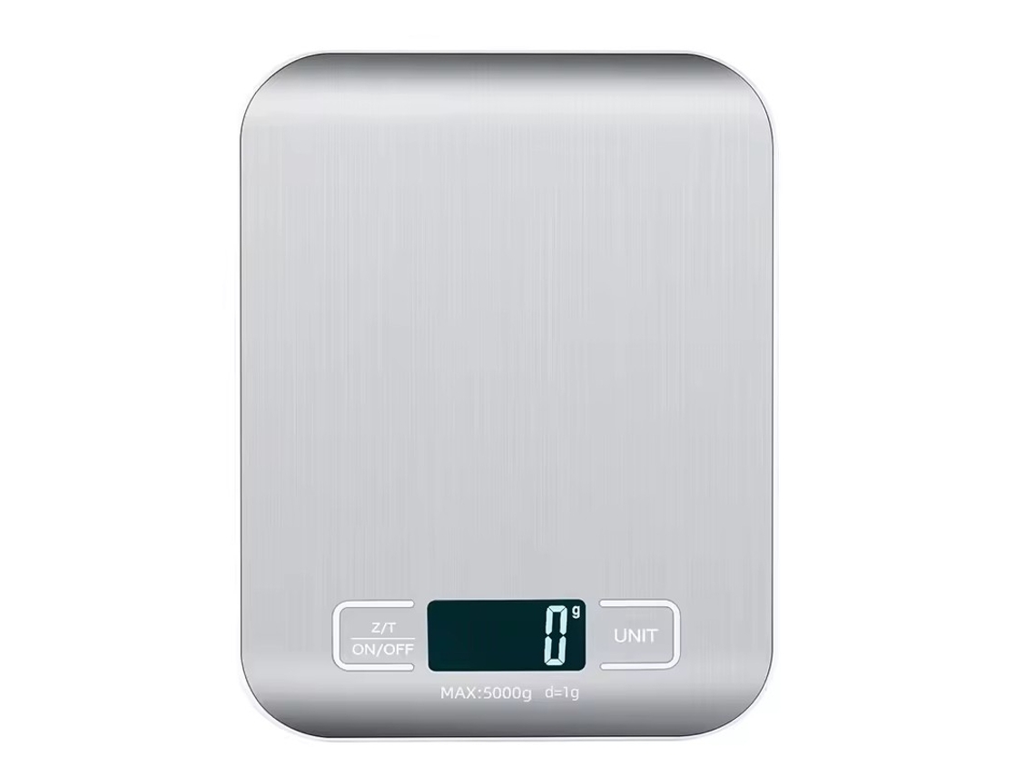 Báscula de cocina digital MDUG con pantalla LED y superficie de acero inoxidable (5 kg)