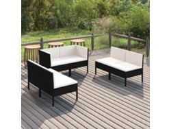 Conjunto de jardín de 6 piezas con cojines, mimbre sintético negro, DKD Home Decor