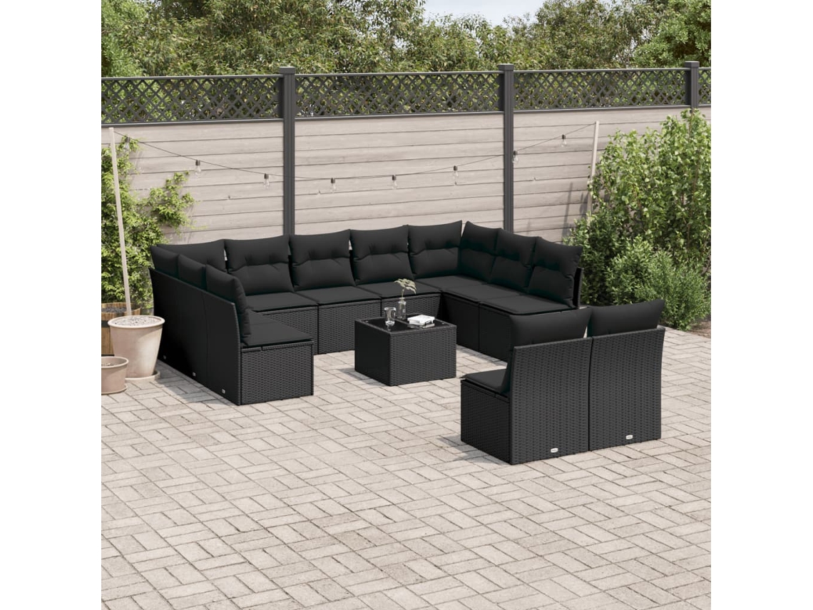 Conjunto de sofá de jardín de 12 piezas con cojines en mimbre sintético negro de DKD Home Decor
