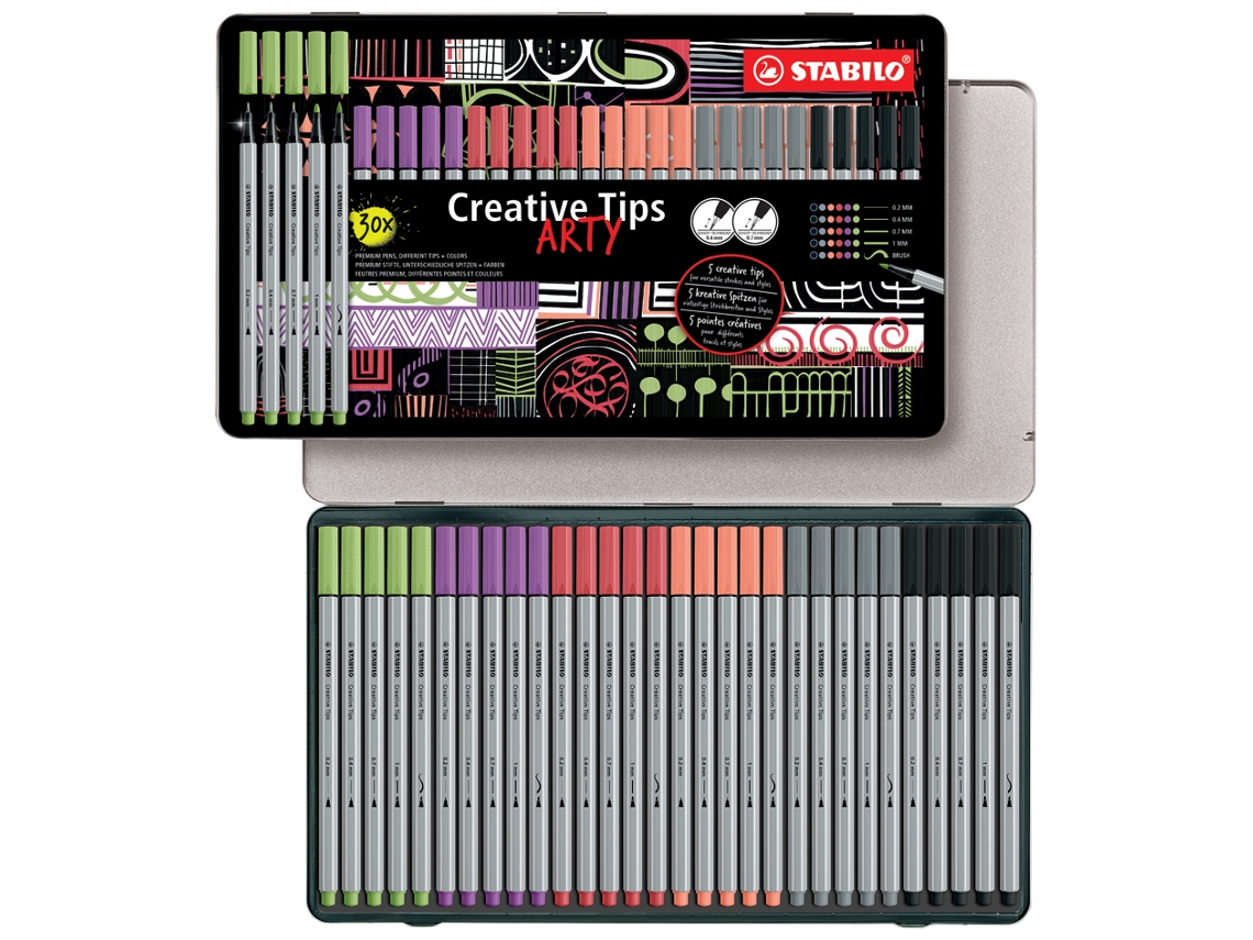 STABILO Creative Tips Arty Pastel Caja de Metal de 30