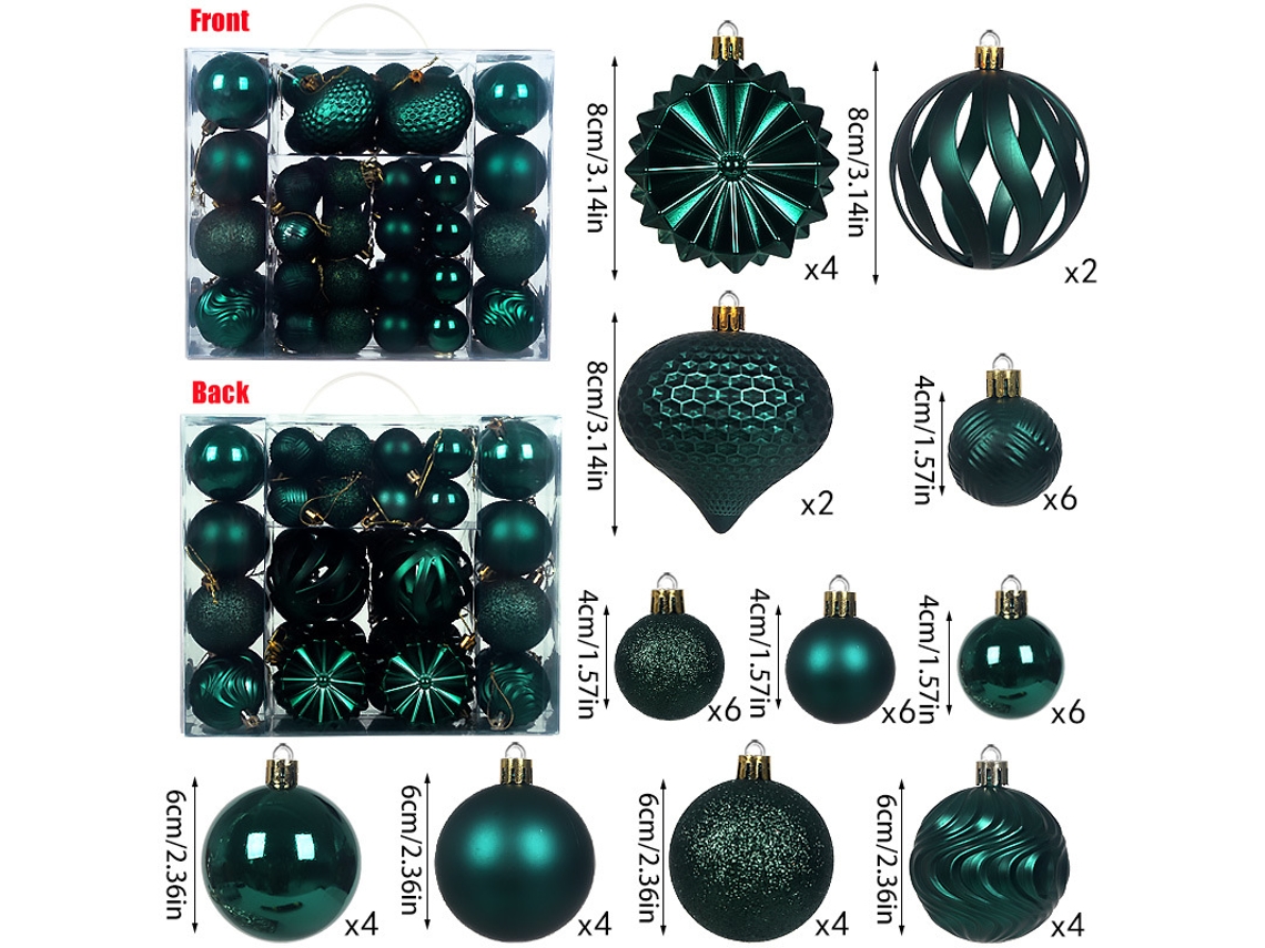 Bolas navideñas nuevas, 48 piezas, 4/6/8 cm, en caja, adornos para árbol de Navidad, decoraciones navideñas rosas. Yunzii