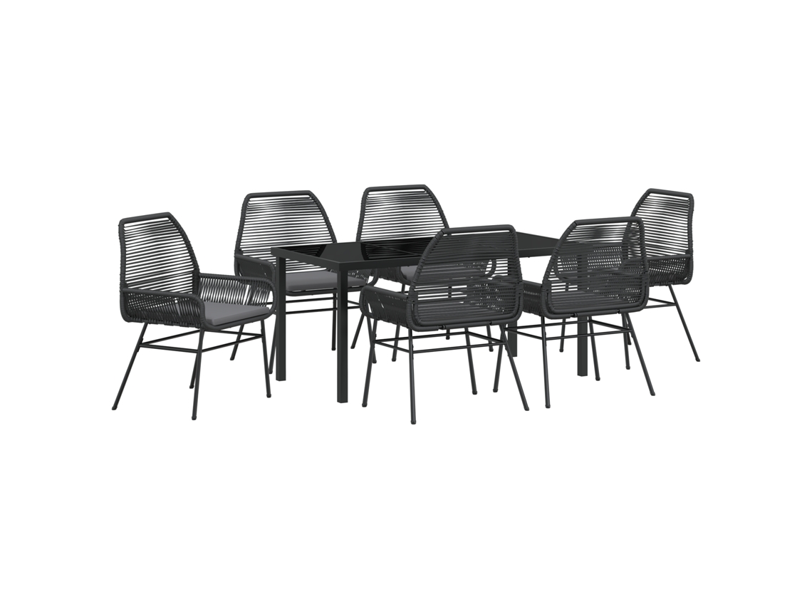 Conjunto de comedor de jardín Vidaxl de 7 piezas con cojines, negro, ratán polimérico