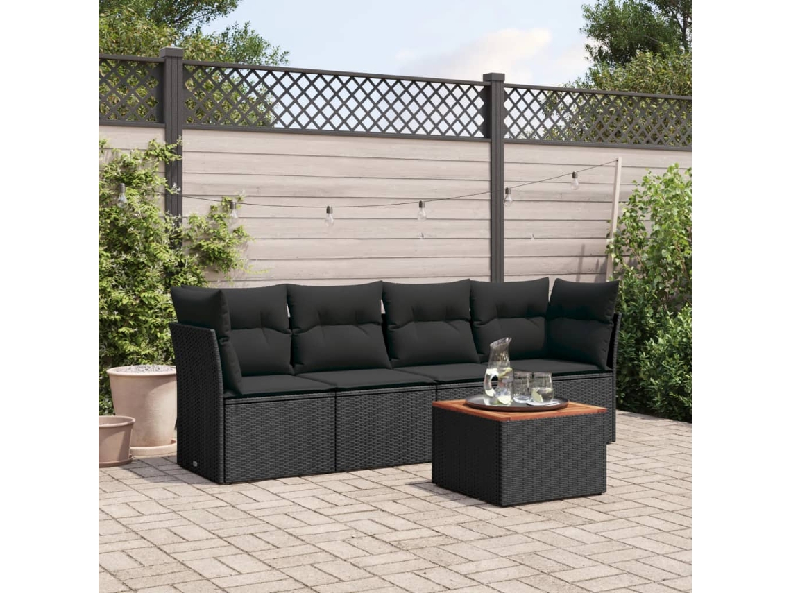 Conjunto de sofá de jardín con cojines de mimbre sintético negro, Dkd Home Decor
