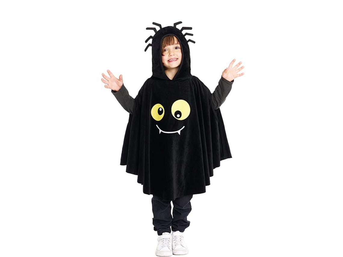 Disfraz o Poncho Spider negro con capucha para bebé y niños