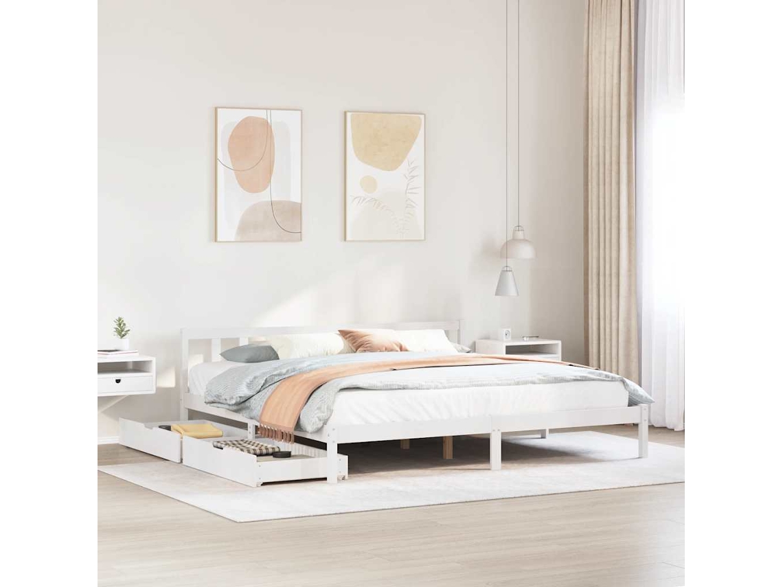 Cama De Matrimonio | Cama Para Adultos | Cama Sin Colchón Madera Maciza De Pino Blanca 180x200 Cm