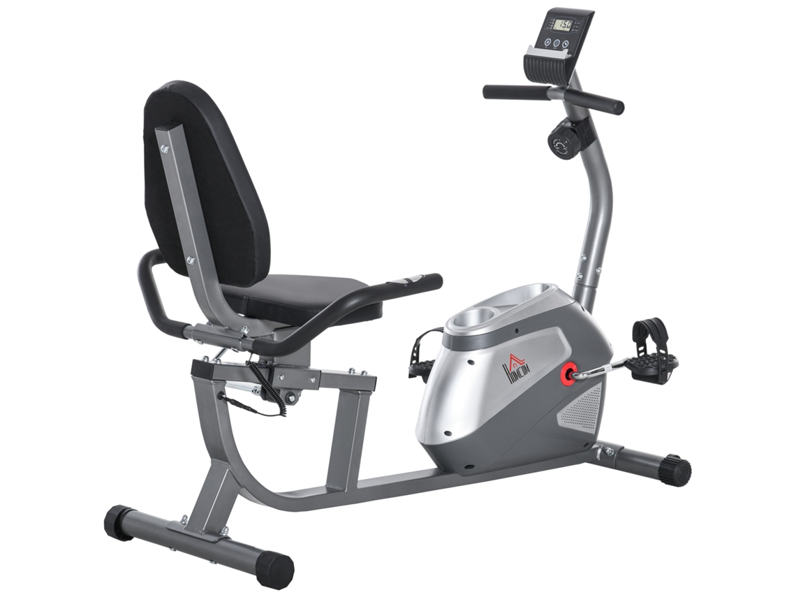 Bicicleta estática reclinada con pantalla LCD, 8 niveles de resistencia magnética, sensores de frecuencia cardíaca, respaldo ajustable, capacidad de 110 kg, para gimnasio en casa.